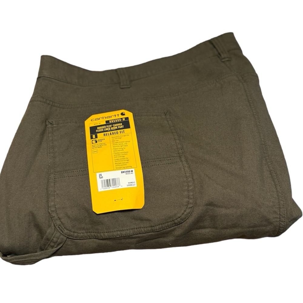 Carhartt Women's Rugged Flex Relaxed Fit Canvas Fleece Lined Pant 26 tall NWT